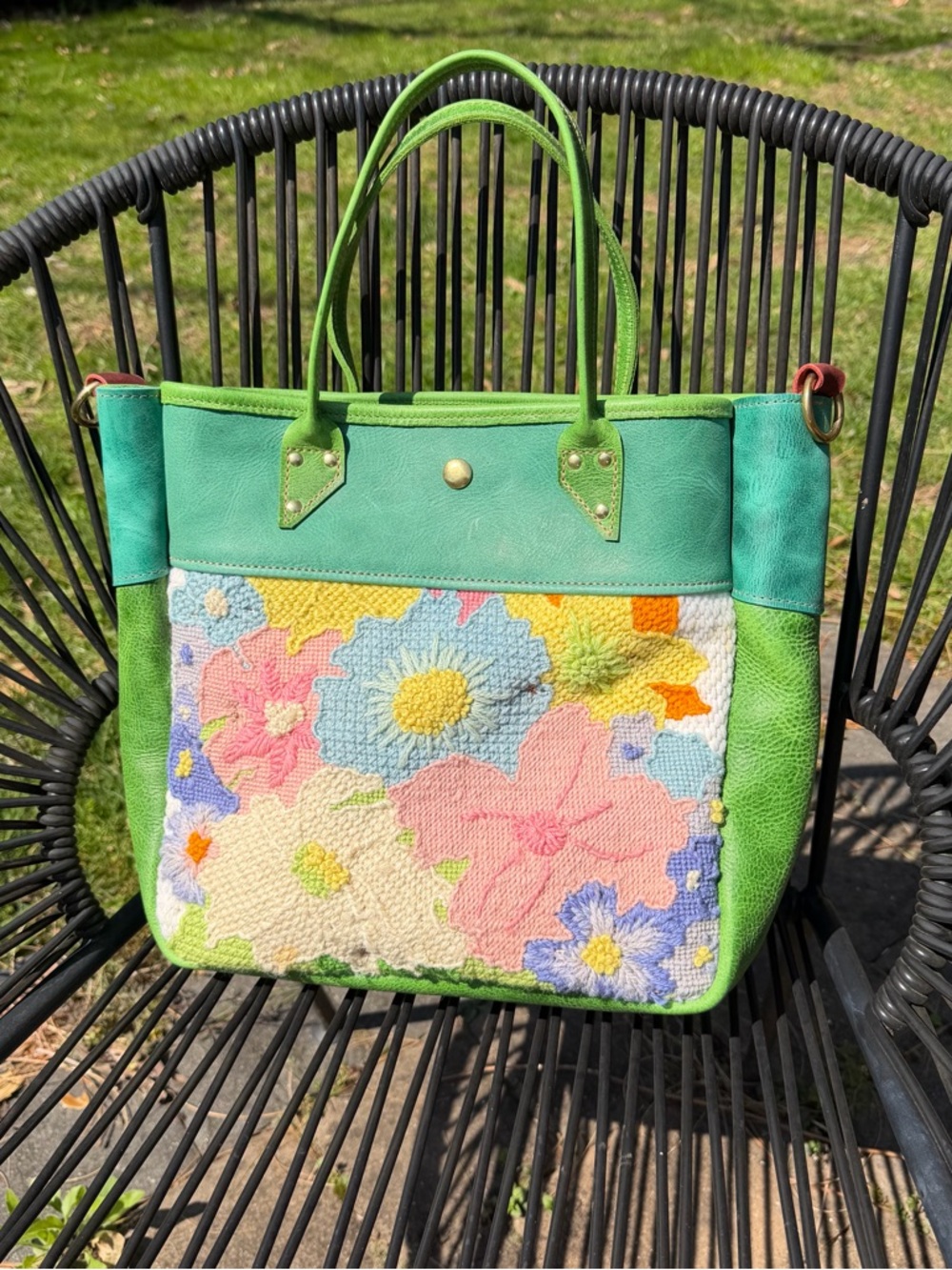 NWOT RebyC Handbags Mureil Heirloom Needlepoint Leather Tote